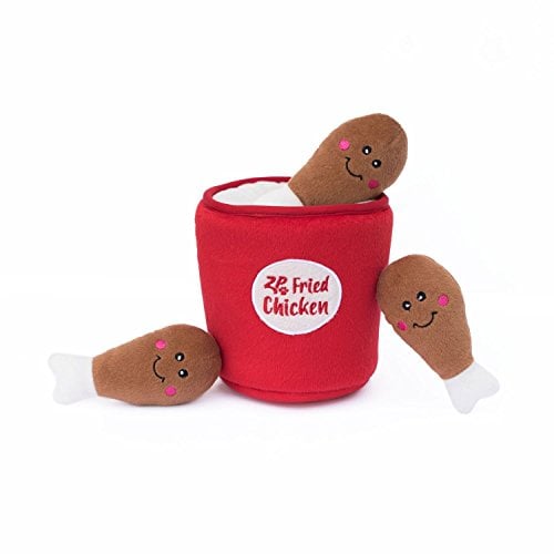 Book Cover ZippyPaws - Food Buddies Burrow, Interactive Squeaky Hide and Seek Plush Dog Toy - Bucket of Chicken