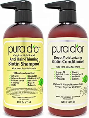 Book Cover PURA D'OR Biotin Anti-Thinning Deep Moisturizing Gold Label Shampoo & Conditioner Set, Clinically Tested Effective Solution with Natural Ingredients, All Hair Types, Men & Women (Packaging may vary)