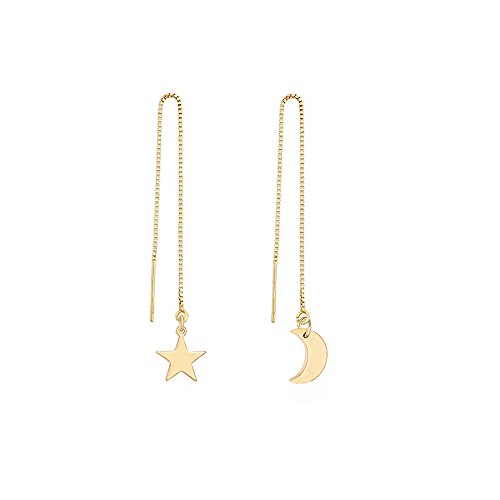 Book Cover MANZHEN Irregular Moon and Star Threader Earrings Women Ear Line Dangle Drop Earrings (gold)