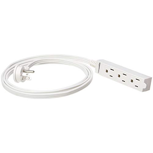 Book Cover AmazonBasics Indoor 3 Prong Extension Power Cord Strip - Flat Plug, Grounded, 6 Foot, Pack of 2, White