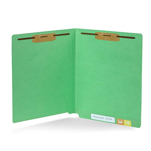 Book Cover 50 Green End Tab Fastener File Folders - Reinforced Straight Cut Tab - Durable 2 Prongs Designed to Organize Standard Medical Files, Receipts, Office Reports, and More - Letter Size, Green, 50 Pack