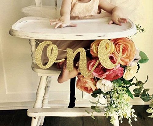 Book Cover Beaumode Glitter Gold 1st Birthday Highchair Banner for One High Chair Sign Baby First Birthday One Photo Prop Party Decorations