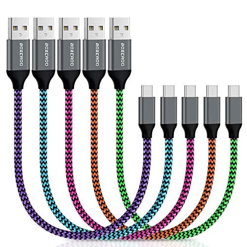 Book Cover USB Type C Cable, Boxeroo 1FT Short USB C Cable Durable Nylon Braided Cords Fast Charge USB 2.0 Data Sync Compatible with Samsung Galaxy Note 8 Note 9 S10 S10+ S9 S8 S8+ LG V20V30 G6 Nexus 5X 6P-5Pack