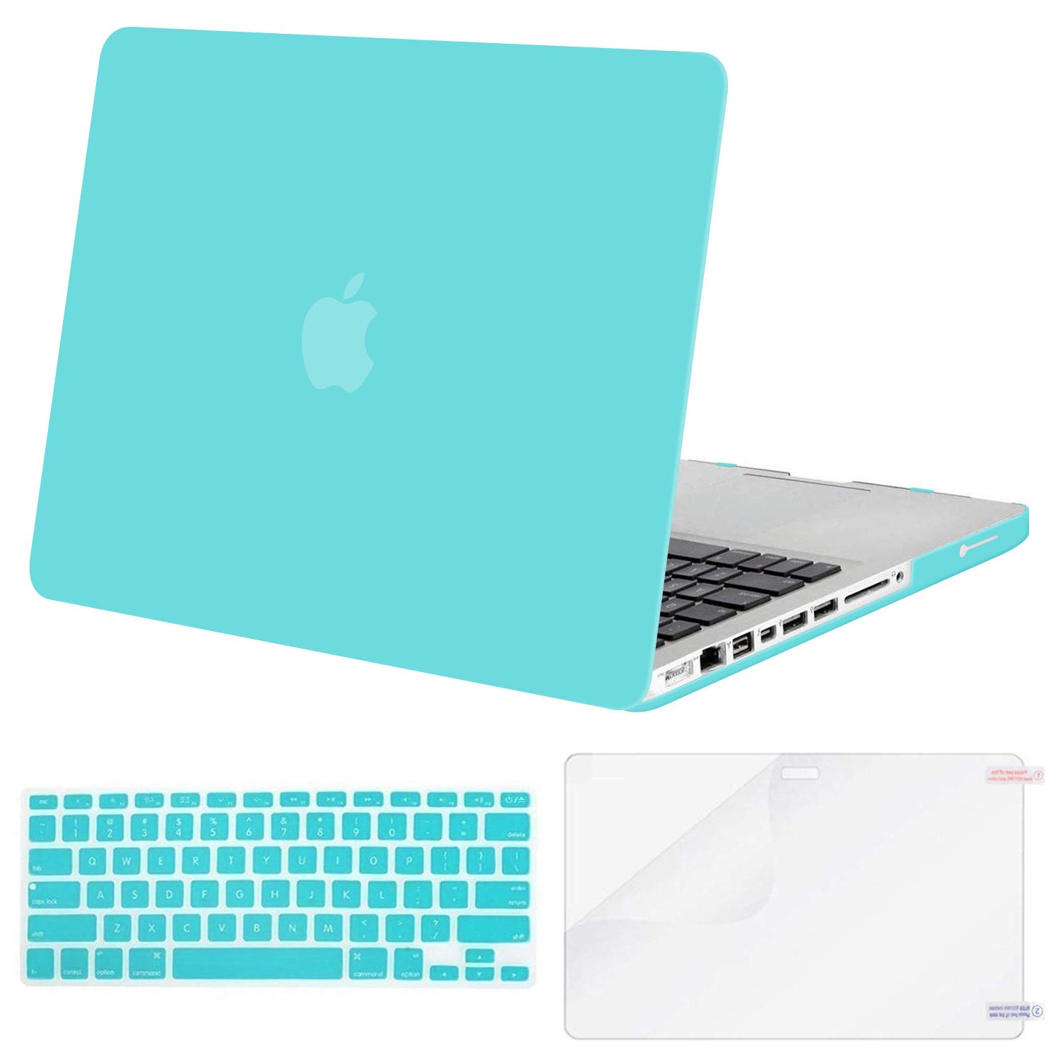 Book Cover MOSISO Plastic Hard Shell Case & Keyboard Cover & Screen Protector Only Compatible with MacBook Pro 13 inch (A1278, Old Version with CD-ROM), Release Early 2012/2011/2010/2009/2008, Turquoise