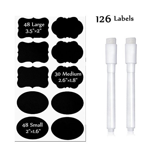 Book Cover Chalkboard Labels, Vrich 126pcs Waterproof Removable Chalkboard Pantry Stickers with 2 White Chalk Markers for Spices, Mason Jars, Kitchen Containers