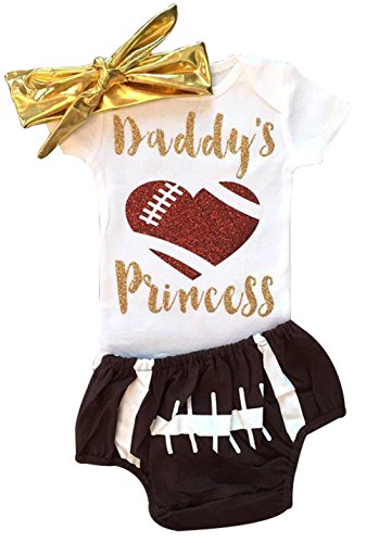 Book Cover 3Pcs Baby Girl Summer Outfit Set Short Sleeve Daddy's Football Princess Bodysuit Tops Shorts with Headband