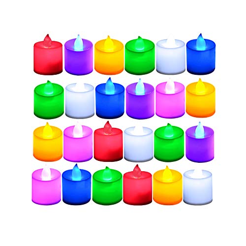 Book Cover LANKER 24 Pack Flameless Tealight Candles - 7 Color Changing Battery Operated Led Tea Lights â€“ Electronic Fake Candles â€“ Decorations for Wedding, Party, Christmas, Halloween (7 Color Changing)