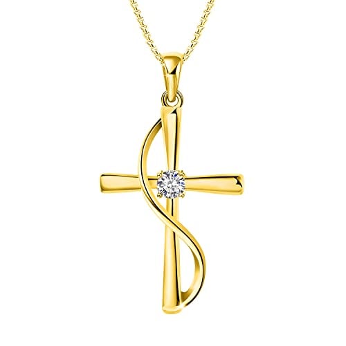 Book Cover Angelady Cross Necklace for Women, S925 Silver Pendant Cross Necklace for Women Man, 5A CZ Birthstone Necklaces for Teen Girls Gifts for Valentine's Day, Birthday Jewelry Gift for Her (Silver-3)