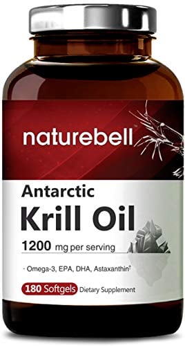 Book Cover NatureBell Antarctic Krill Oil, 1200mg Per Serving, 180 Softgels, Source of Natural Omega 3, EPA, DHA and Astaxanthin, No GMOs