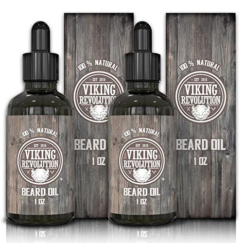 Book Cover Viking Revolution Hair Styling Agent Beard Oil Conditioner - All Natural Unscented Argan & Jojoba Oils Softens, Smooths & Strengthens Beard Growth Grooming Beard and Mustache Maintenance, 2 Pack