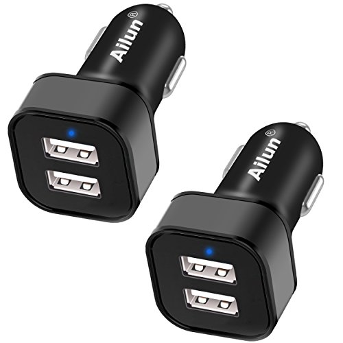 Book Cover Ailun Car Charger Adapter [2Pack] Dual Smart USB Ports,4.8A/24W,Compatible iPhone X/Xs/XR/Xs Max, 8/7 Plus, Galaxy s10s10 Plus,S9 S8 S7 S6 Note 8 9 [Black]