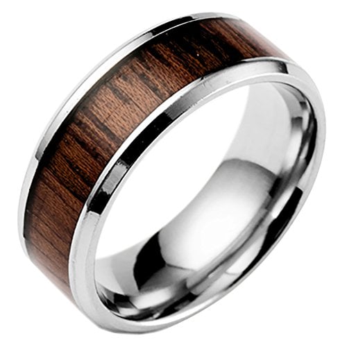 Book Cover Ameesi Men's Women's Fashion Creative Wide Band Wood Titanium Steel Ring Size 6-12 - US 7