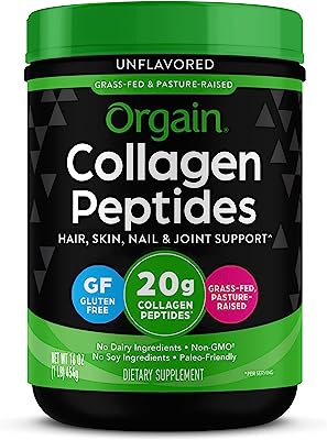 Book Cover Orgain Grass Fed Hydrolyzed Collagen Peptides Protein Powder - Paleo & Keto Friendly, Amino Acid Supplement, Pasture Raised, Gluten Free, Dairy Free, Soy Free, Non-GMO, Type I and III, 1 Pound