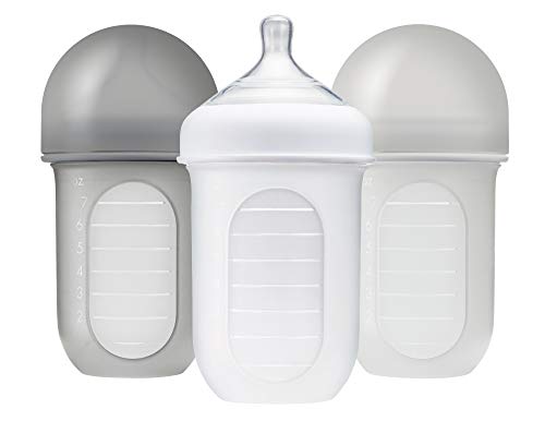Book Cover Boon, NURSH Reusable Silicone Pouch Bottle, Air-Free Feeding, 8 Ounce with Stage 2 Medium Flow Nipple (Pack of 3), Clear (B11224)