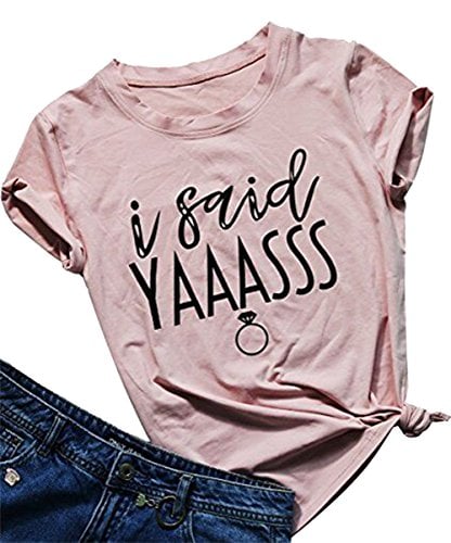 Book Cover Letter Print T Shirt Women I Said Yaass Casual Short Sleeve Tshirt Top Size L (Pink)
