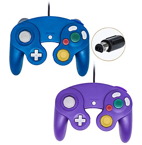 Book Cover Wired Gamecube Controllers for Nintendo Wii Game Cube Switch Console (Purple and Blue)
