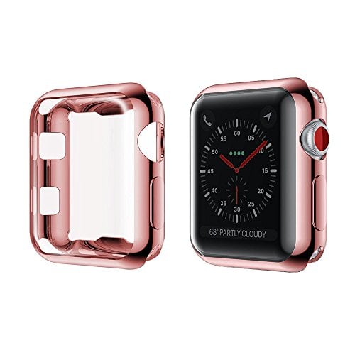 Book Cover Toosunny for Apple Watch 3 Case Soft Plated TPU Screen Protector All-Around Protective Case High Defination Clear Ultra-Thin Cover for Apple iwatch 42mm Series 3 Series 2 Series 1 (Rose Gold, 42mm)