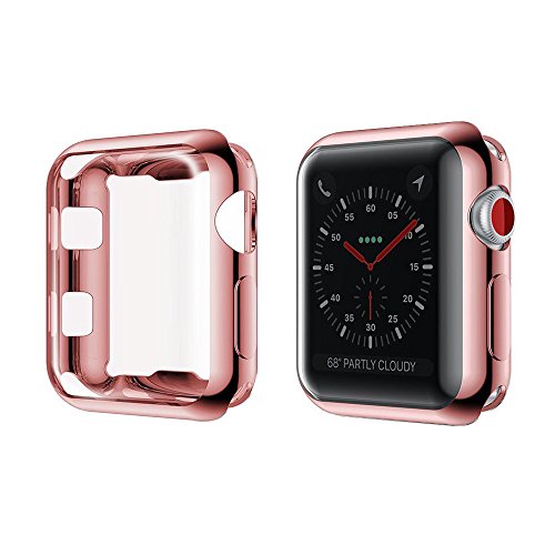 Book Cover Toosunny Apple Watch 3 Case Soft Plated TPU Screen Protector All-around Protective Case High Defination Clear Ultra-Thin Cover for Apple iwatch 38mm Series 3 and Series 2 Series 1 (Rose Gold, 38mm)