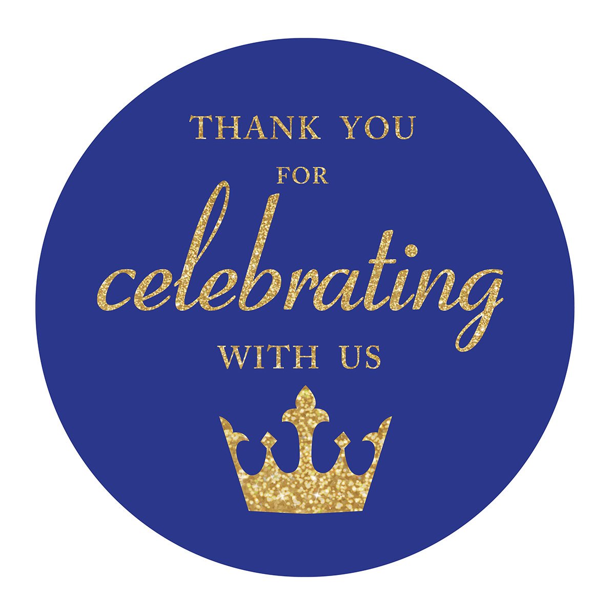 Book Cover Royal Blue Little Prince Thank You stickers, Gold Glitter Boy Baby Shower or Birthday Party Crown Sticker Labels, 2 Inch Round, 40-Pack