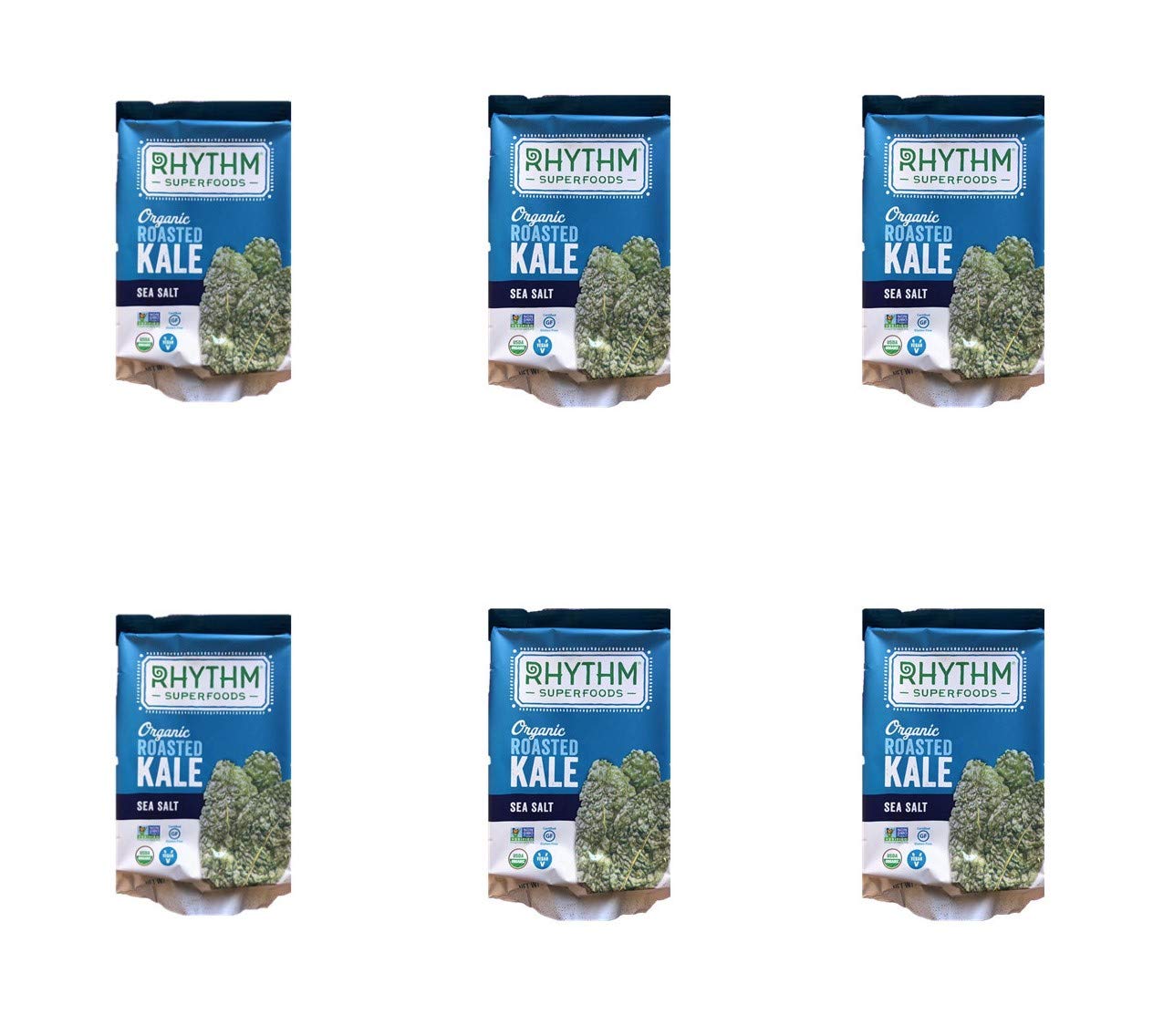 Book Cover Rhythm Superfoods Organic Roasted Kale with Sea Salt 6-0.35 OZ Packs Net 2.1 OZ