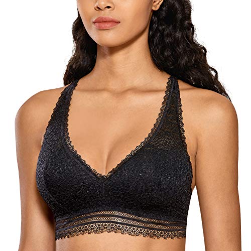 Book Cover DOBREVA Women's Wire Free Deep V Lace Back Lightly Lined Soft Lace Bralette