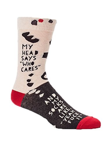 Book Cover Blue Q Men's Novelty Crew Socks Men's Shoe Size 7-12 - My Head Says Who Cares