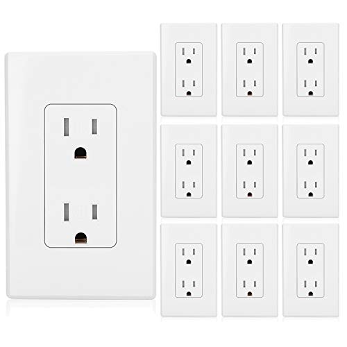Book Cover [10 Pack] BESTTEN 15A Tamper Resistant Decor Receptacle, Standard Electrical Wall Outlet, Decorative Screwless Wall Plates Included, Commercial Grade, UL Listed, White