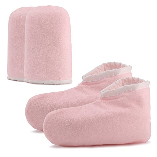 Book Cover Paraffin Wax Bath Terry Cloth Gloves Booties, Wax Care Insulated Mittens, Heat Therapy Spa Treatment Tanning Mitt - Pink