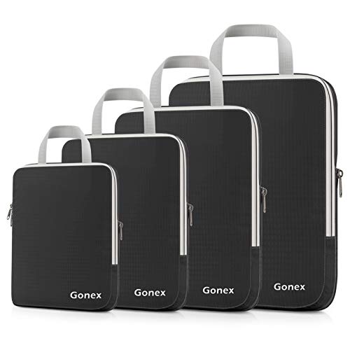 Book Cover Gonex Compression Packing Cubes, 4pcs Expandable Storage Travel Luggage Bags Organizers(Black)