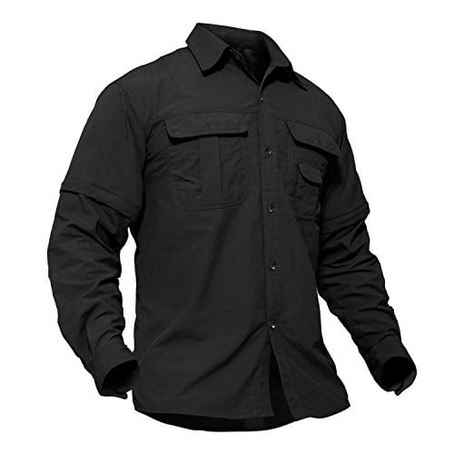 Book Cover TACVASEN Men's Breathable Quick Dry UV Protection Solid Convertible Long Sleeve Shirt