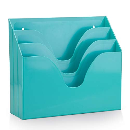 Book Cover Waleu Horizontal Triple File Folder Organizer Turquoise