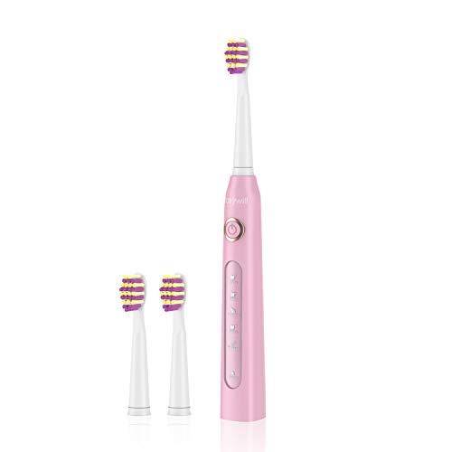 Book Cover Fairywill Electric Toothbrush Clean as Dentists Rechargeable Sonic Toothbrush with Timer 4 Hours Charge Available for 30 Days Use 5 Modes for Home Use or Travel Waterproof 3 Brush Heads Pink