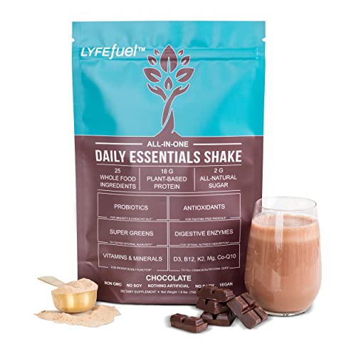 Book Cover LyfeFuel Meal Replacement Shakes - All-in-One Plant-Based Nutrition Shake & Smoothie Powder - Organic Greens and Superfoods, Complete Vegan Protein, & 50+ Whole Food Nutrients (Chocolate, 24 Servings) Dairy-Free, Keto, Low Carb, Soy-Free, Gluten