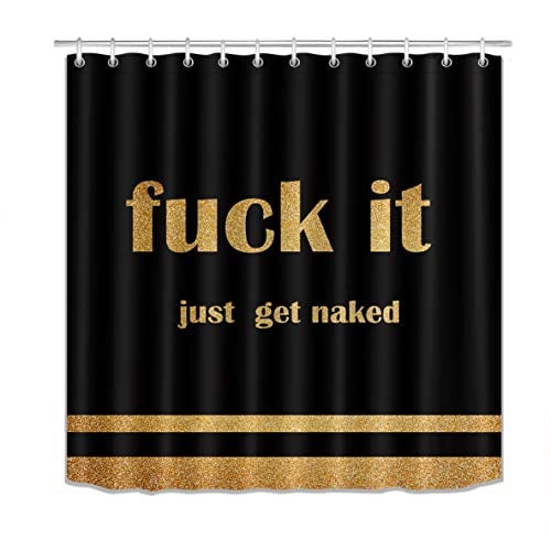 Book Cover LB Gold Bold Font FUCK IT Shower Curtain Polyester Fabric 72x72 inch Black for Bathroom Decor Mildew Resistant Waterproof Bath Curtains Set with Hooks