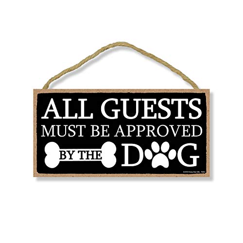 Book Cover Honey Dew Gifts All Guests Must Be Approved by the Dog 5 inch by 10 inch Hanging, Wall Art, Decorative Wood Sign Home Decor