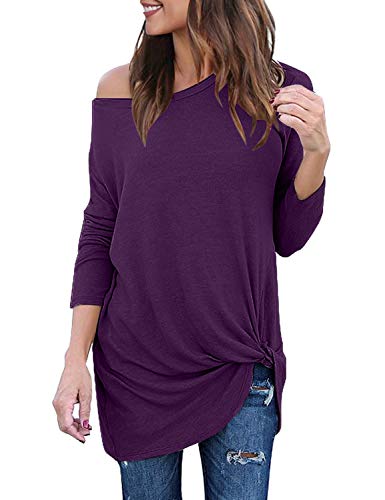 Book Cover Lookbook Store Women's Casual Soft Long Sleeves Knot Side Twist Knit Blouse Top