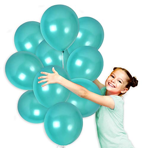 Book Cover Turquoise Teal Metallic Balloons Set Bouquet in 12 Inch Thick Latex for Mermaid Birthday Baby Shower Wedding Bachelorette Party Decorations (72 Pack)
