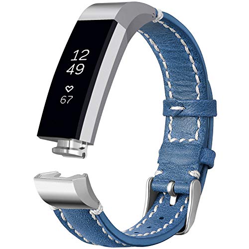 Book Cover iHillon Compatible with Fitbit Alta (HR)/ Fitbit Ace Bands, Classic Soft Genuine Leather Strap Compatible with Fitbit Alta/Alta Hr/Fitbit Ace Women Men Wristband, Blue