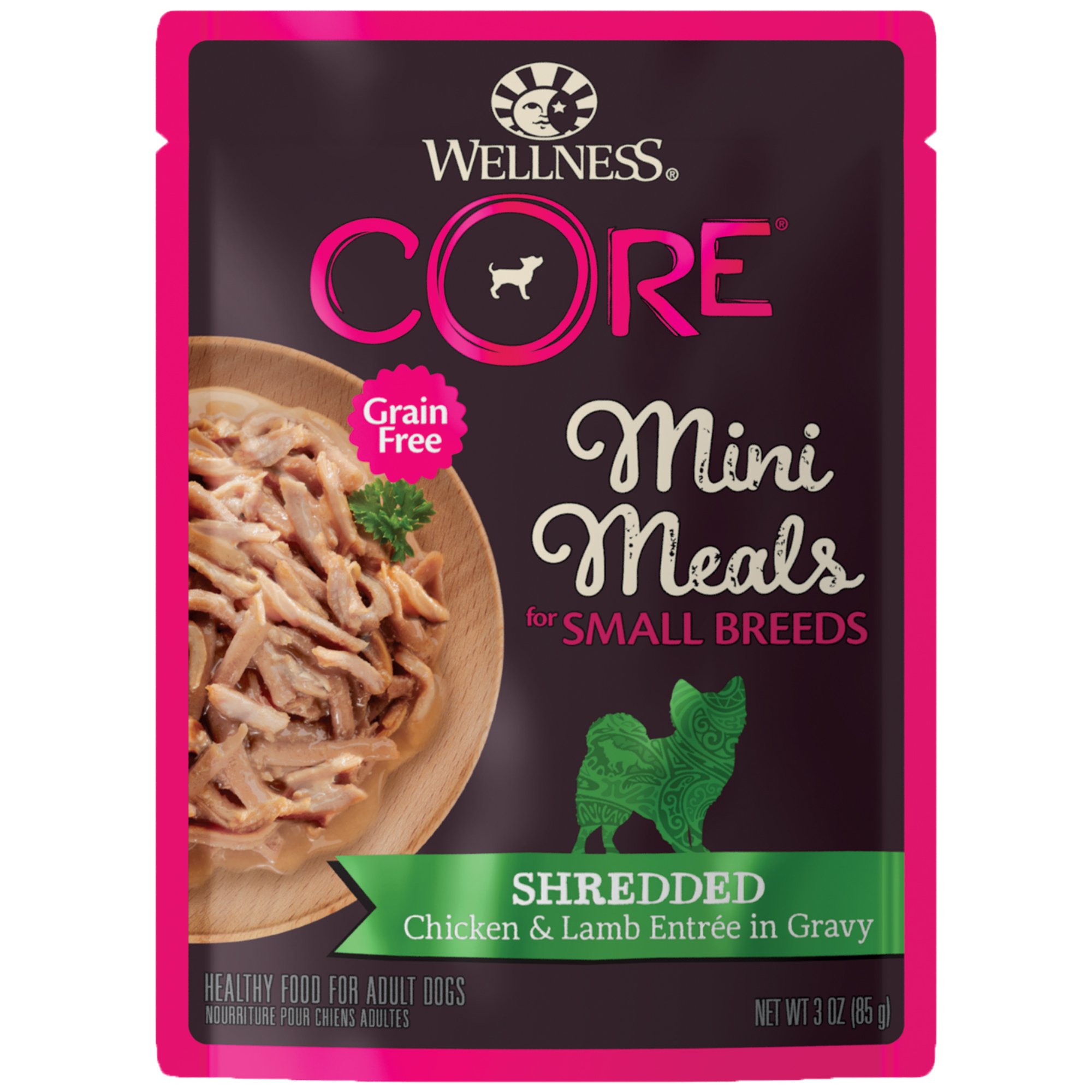 Book Cover Wellness CORE Natural Grain Free Small Breed Mini Meals Wet Dog Food, Shredded Chicken & Lamb Entrée in Gravy, 3-Ounce Pouch (Pack of 12) Shredded Chicken & Lamb 3 Ounce (Pack of 12)