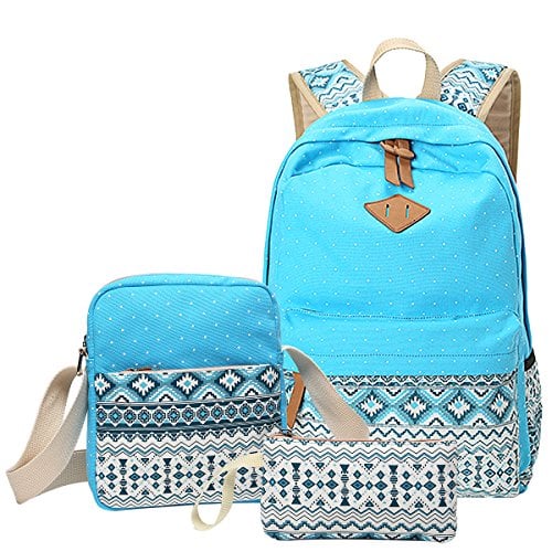 Book Cover School Backpack, Aiduy Cute Lightweight Canvas Bookbags Shoulder Daypack Handbag (Blue)