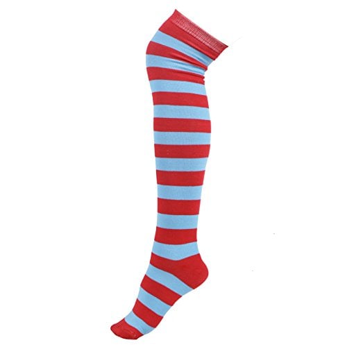 Book Cover HDE Women's Extra Long Striped Socks Over Knee High Opaque Stockings