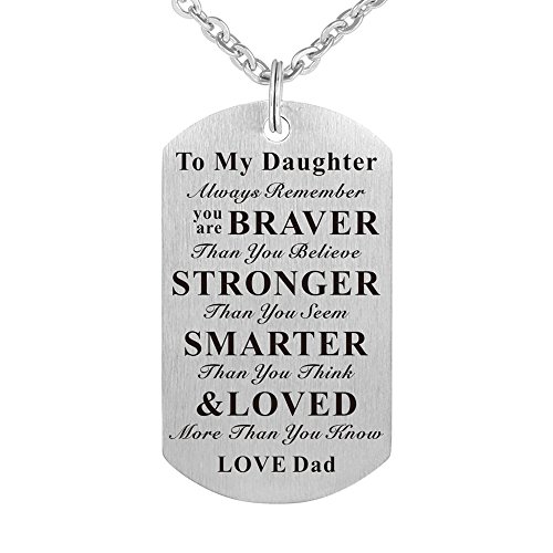 Book Cover Always Remember You are Braver Than You Believe to My Kids Child Son Daughter Birthday Gift Jewelry Dog Tag Keychain Pendant Necklace from Dad Mom