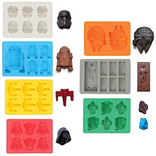 Book Cover Sunerly Silicone Ice Tray Molds in Star Wars Character Shapes, Ideal for Chocolate, Ice Cubes Trays, Jelly, Sweets, Desserts, Baking Soap and Candle Making (Set of 7)