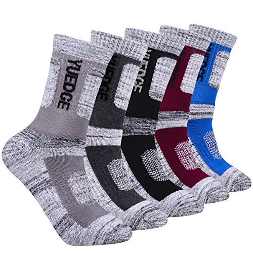 Book Cover YUEDGE Men's 5 Pairs Wicking Cushion Outdoor Athletic Multi Performance Hiking Socks