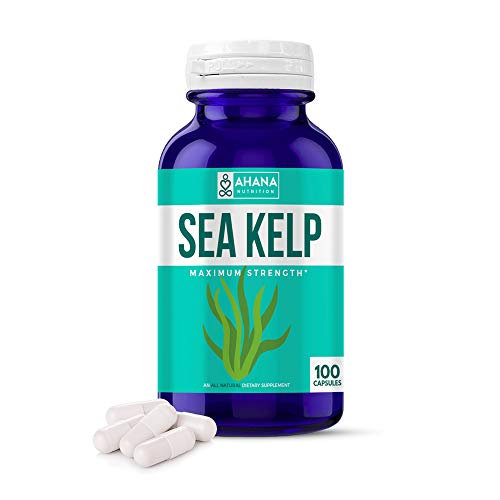 Book Cover Organic Sea Kelp Capsules by Ahana Nutrition – Natural Iodine Supplement for Thyroid Support, Energy, Stamina and Metabolism Support (150mcg - 100 Easy to Swallow Capsules) (100 Capsules)