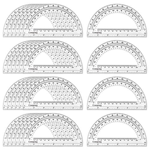 Book Cover Coopay 24 Pack Plastic Protractors Clear Protractor Student Math Protractor Set 180 Degrees for Angle Measurement, 6 Inches