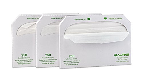 Book Cover Alpine Industries Flushable Disposable Toilet Seat Covers - 250 Sheets Per Box - 3 Boxes - 750 Sheets Total