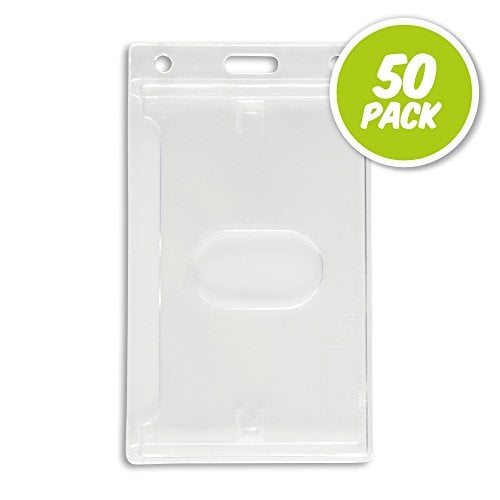 Book Cover 50 Pack - Vertical Hard Plastic Clear Badge Holder - Credit Card Size ID Card Holder