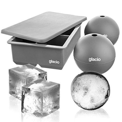 Book Cover glacio Ice Cube Moulds - 2 Large Sphere Moulds and Square Cube Mould Tray with Lid