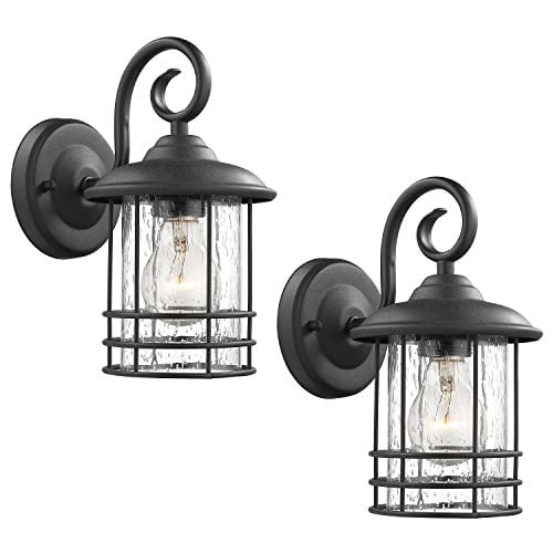 Book Cover Emliviar 1-Light Outdoor Wall Lantern 2 Pack, Exterior Wall Lamp Light in Black Finish with Clear Seeded Glass -Twin Pack, OS-1803CW1